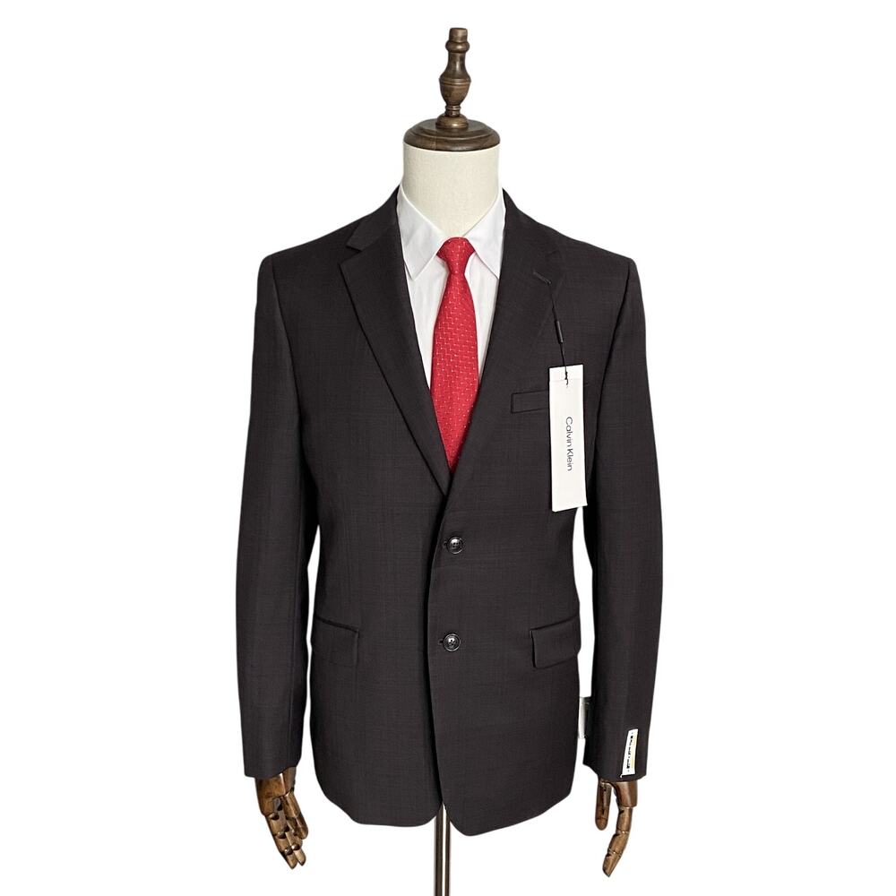 Calvin Klein Suit Jacket Men's 44 Regular Milo Skinny Wool Stretch Eggplant NEW